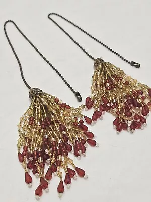 2 Vintage Beaded Frilege Ceiling Fan Light Pull Chain Ornaments - 22 L • $20.31