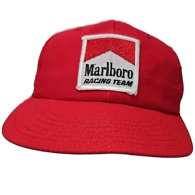 Marlboro Hat Racing Team Patch Snapback Cap USA Flat Brim Terry Cloth Liner Vtg • $19.95