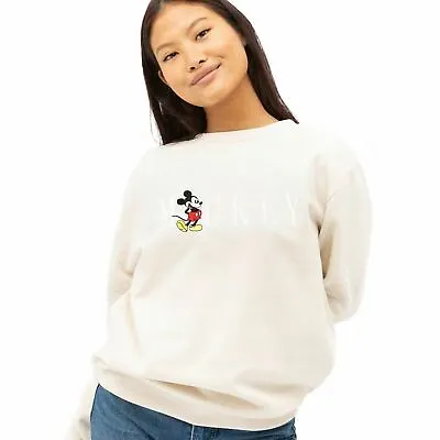 Official Disney Ladies Mickey Mouse Multi Title Embroidered Sweatshirt Wht S-XL • £19.99