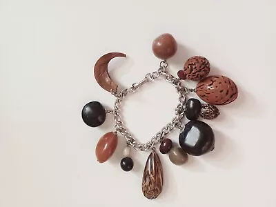 Vintage Charm Bracelet Hawaiian Exotic Nuts And Seeds Silver Tone Vtg Souvenir  • $22.99