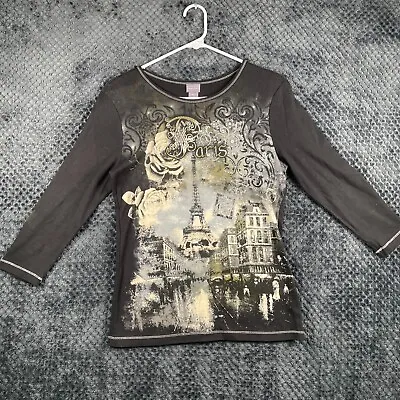 Vintage Laura Scott Tops Womens Paris Shirt Rhinestones Made In USA Size M Black • $7.50