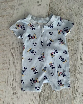 DISNEY Baby Boys Sz 0-3 Mths One-piece Zippy Cotton MICKEY MOUSE • $8.90