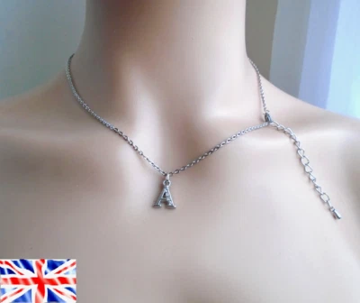 £3.79 • Buy Stainless Steel Chain 26 Initial Rhinestone Letter Gold Silver Color Necklace 