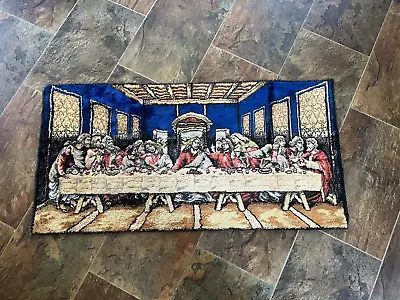 VINTAGE LAST SUPPER Jesus Velvet Tapestry Rug Wall Hanging 37  X 18.5  • $18