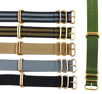 HEAVY DUTY Bronze Rose Yellow Gold 3 & 5 Ring Nylon NATO Watch Strap • $17.49