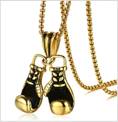 Gold Silver Plated 2 Boxing Glove Sports Pendant Chain Necklace Mens Boys Gift • £3.99