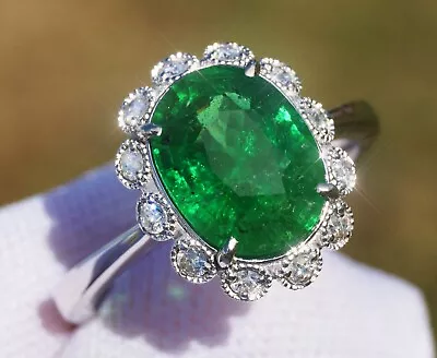 Tsavorite Garnet Ring  Gold 14k Diamond  3.44CT REAL Green GIA Certified Natural • $358.25