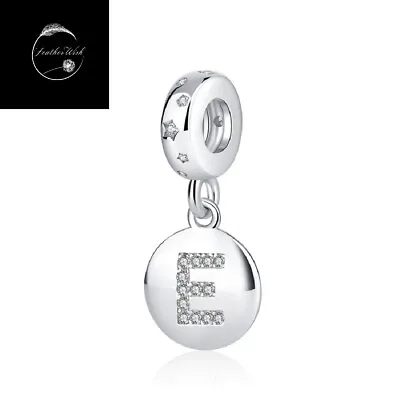 Genuine Sterling Silver 925 Alphabet Initial Letter E Pendant Dangle Charm CZ • £21.99