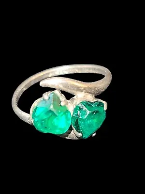 Vintage 1950’s McGrath Hamin MH Sterling Silver Green Double Heart Ring Size 4 • $30