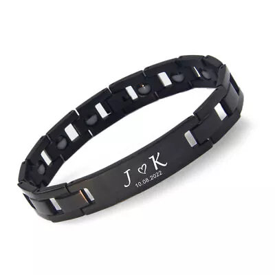 Personalised Men's Magnetic Health Bracelet Titanium Metal For Boyfriend Husband • £11.99