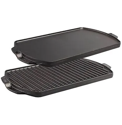 Reversible Cast Iron Grill Griddle Pan Ribbed/Flat Hamburger Stove Top Fry Black • $37.79