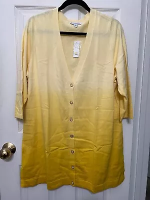 $19.95 • Buy Isaac Mizrahi Live! Dip Dye Ombre Boyfriend Cardigan 100% Cotton YELLOW Plus 1X