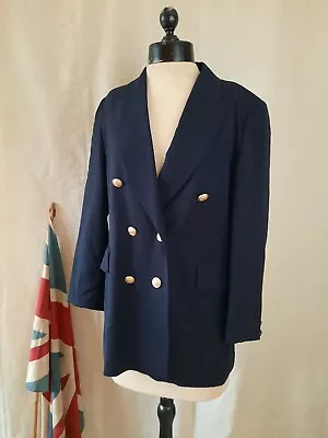 Vintage Retro 100% Wool Blazer Navy Blue Size 12 MISS SMITH Jacket Nautical Prop • £9.99