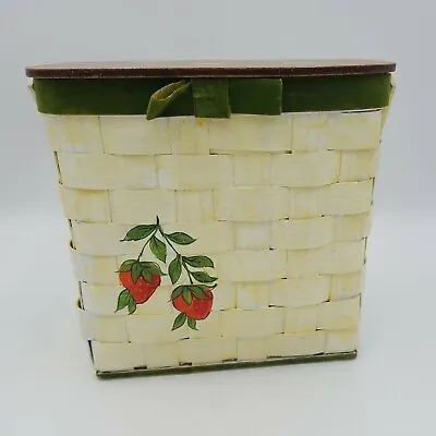 Vintage Wooden Basket Purse Hand Painted W/Strawberries Fabric Lined Signed • $24.90