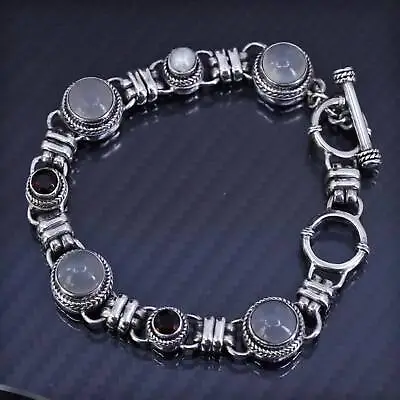 6.75” Mexican Sterling Silver 925 Handmade Bracelet Moonstone Garnet Pearl • $158