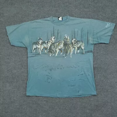 Vintage Wolves T Shirt Mens 2XL Blue Grand Lake Colorado Nature Coyote Dogs 90s • $10.66