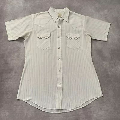 Vintage 90s Dee Cee Pearl Snap Shirt Size M 15 1/2 Striped Short Sleeve Western • $21.50