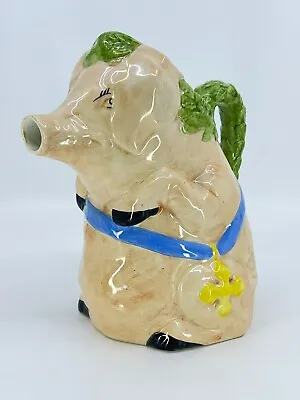 Williams Sonoma Pitcher Majolica Pig W/ Sash & Medal Vitage Italy From 80s FUN! • $19.49