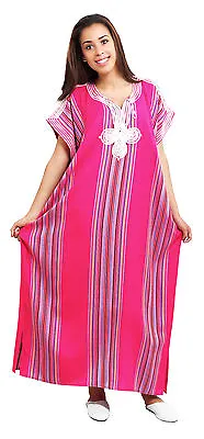 Moroccan Kaftan Caftan Beach Cover Up Summer Dress Casual Linen Sm-Lg Magenta • $36.99