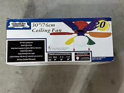 30” Hugger Ceiling Fan W Light Multi-Color Vintage Rainbow NIB Retro 80s 90s • $55