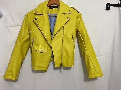 Zara Basic Yellow Faux Leather Biker Jacket XS • $32