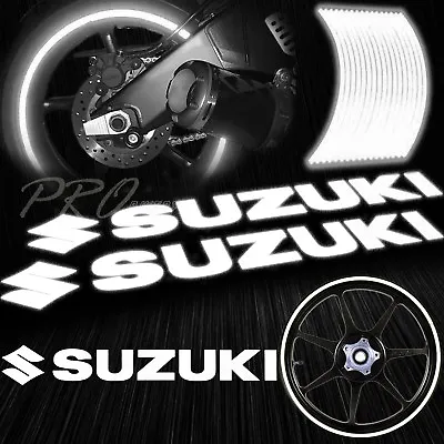 8  Reflective Logo Decal+16  17  18  Rim Tape/Wheel Stripe Sticker Suzuki White • $18.98