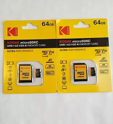 2x Lot Kodak 64GB TF Micro SDXC Memory Card UHS-1 U3 V30 A1 SD Adapter Pack • $10