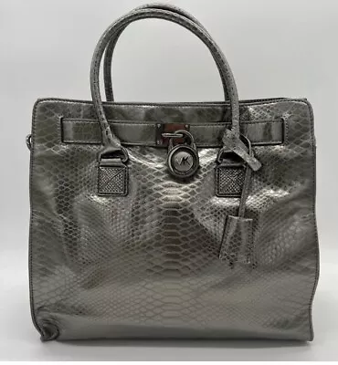 Michael Kors Hamilton Gunmetal Leather Python Snakeskin Leather Shoulder Bag • $275