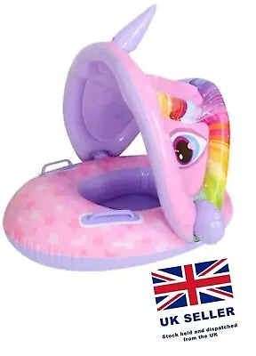 Kids Inflatable Baby Swimming Float Seat Boat Tube Ring Sun Shade Swimming Pool • £7.29