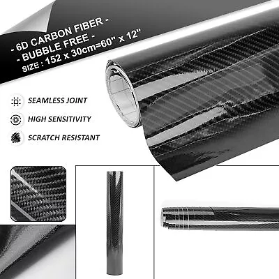 6D 1.5m X 30cm Carbon Fiber Car Vinyl Film Air Release Sticker Wrap Gloss Black • $18.39