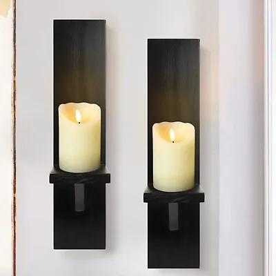 Wall Candle Sconces Set Of 2 Decorative Wooden Candle Holder Farmhouse Candle • £28.95