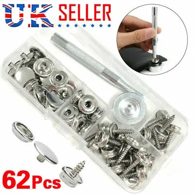 62PCS Heavy Duty Snap Fasteners Press Studs Kit +Poppers Leather Button Tool. • £6.25