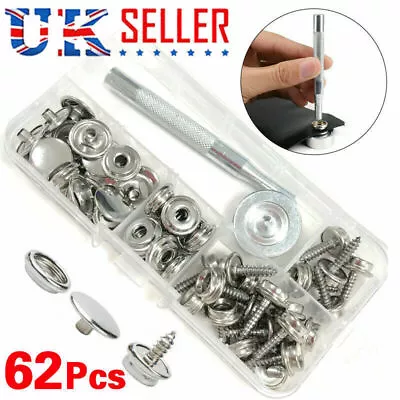 Heavy Duty Snap Fasteners Press Studs Kit &Poppers Leather Button Tool 62Pc • £6.20