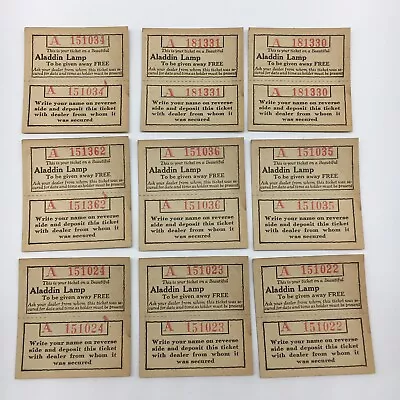 Vintage Aladdin Lamp Free Give Away RaffleTickets Lot Of 9 Ephemera Paper • $10.59