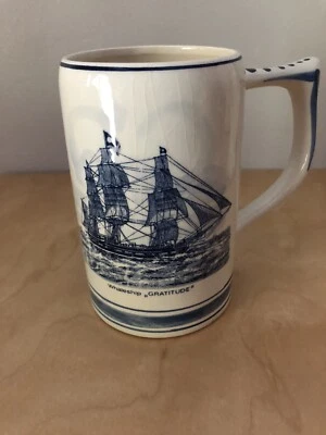 $6 • Buy Vintage Hand Painted Blue Delft Heineken Holland Dutch Beer Stein Mug Whale Sail