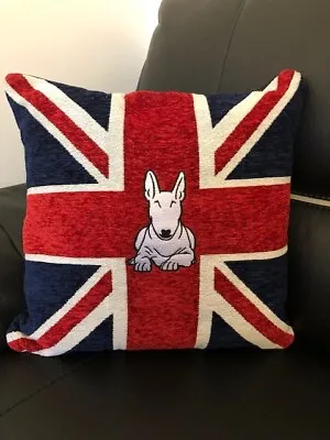 Union Jack Embroidered EBT English Bull Terrier Chenille Cushion Cover • £27