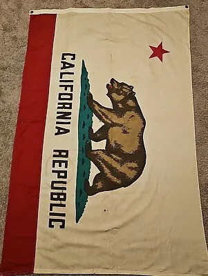 Vintage Cotton California Republic State Bear Flag Cloth Banner Old American USA • $360