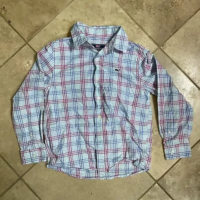 Vineyard Vines Shirt Boys Plaid Whale Blue/pink Long Sleeve Button Down Size 6 • $10