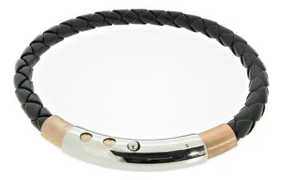 Fred Bennett Stainless Steel And Rose Gold Black Leather Bracelet - Adjustable • £48