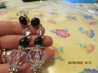 $94 • Buy Vintage BEN AMUN Large Black And Crystal Drop EARRINGS Excellent Condition NOS 