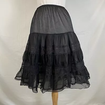 Vintage 60s Mode O Day California Half Slip Black Nylon Lace Ruffle Petticoat S • $64.99