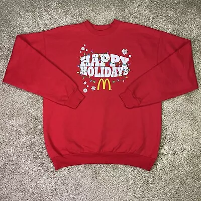 McDonalds Sweater Adult Large Red Happy Holidays Christmas Employee Work *RARE* • $35