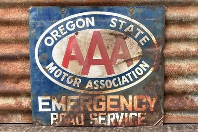 Vintage AAA Sign Oregon Auto Gas Station Sign Metal Garage Oil Gasoline Sign • $298