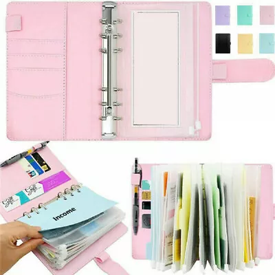 A6 PU Leather Notebook Binder Budget Planner Organizer Cover Cash Pockets Sheets • $7.59