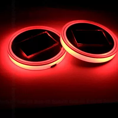 2X Universal Solar Cup Pad Car Interior Red LED Light Insert Coaster Accessories • $22.65