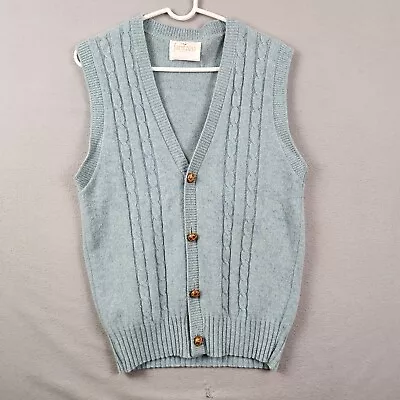 Vintage Jantzen Cardigan Cable Knit Sweater Vest Size M Blue Acrylic Made In USA • $25