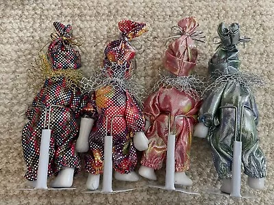 Lot Of 4  Porcelain Face CLOWN Small Doll Figures Venetian Pastel • $25