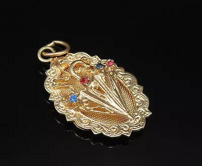 14K GOLD - Vintage Victorian Sapphire & Ruby Umbrella Pendant- GP458 • $328.85