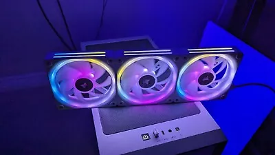 Corsair ICUE Link Hub With Three White QX120 RGB Fans And Cables • £26