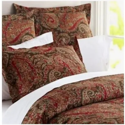 Pottery Barn Carrie Paisley Cabbage Roses Duvet Cover Queen/Full Red Brown • $119.99